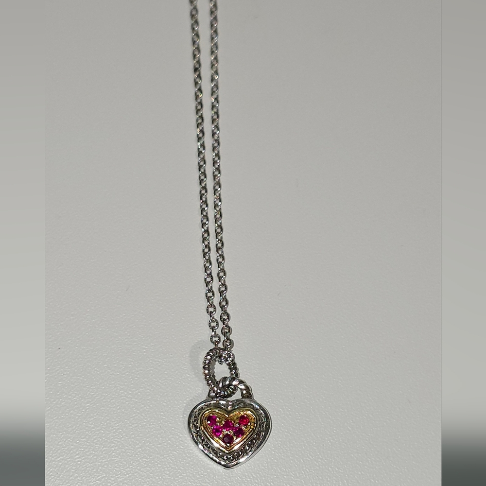 Judith Ripka Silver Necklace with Puffy Heart Enhancer Made in Thailand